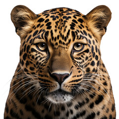 leopard face shot , isolated on transparent background cutout - obrazy, fototapety, plakaty