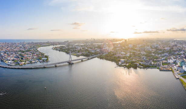 Panoramic view of Lagos Lekki Ikoyi link bridge showing parts of Lekki, Ikoyi and Banana Island, Nigeria.