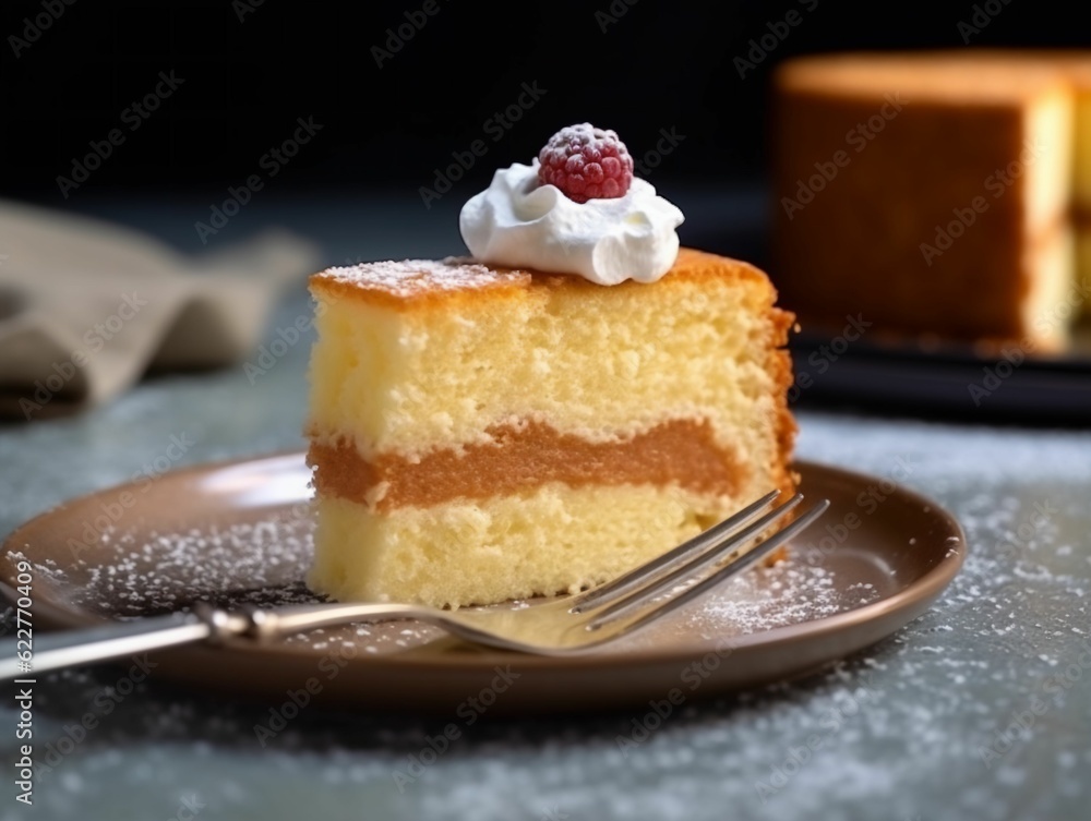 Sticker ai generated illustration of a delicious slice of layered cake on a plate with a fork