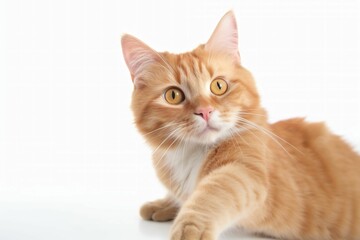 Fototapeta na wymiar AI generated illustration of a ginger domestic cat on a white background
