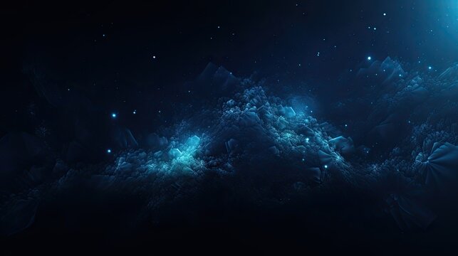 dark blue background with stars and clouds and copy space