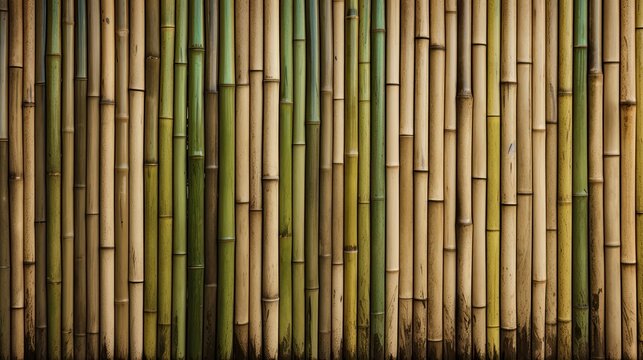 close up of a bamboo wall made of vertical bamboo sticks