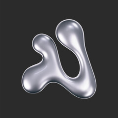 Chrome liquid 3d shape in y2k style isolated on a dark background. Render of 3d metal silver melting fluid form in aesthetic futuristic style. 3d vector y2k illustration