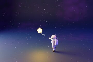 AI generated illustration of an astronaut reaching out for a star in the night sky