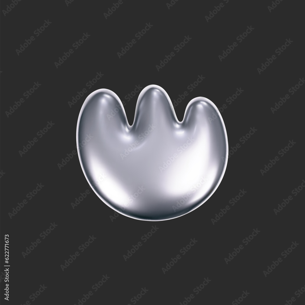 Wall mural chrome liquid 3d flower shape in y2k style isolated on a dark background. render of 3d metal silver 