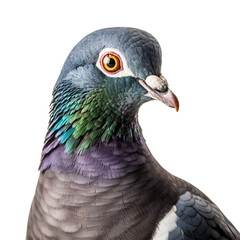 pigeon face shot isolated on transparent background cutout