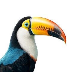 toucan face shot isolated on transparent background cutout