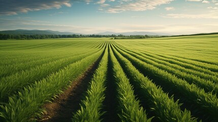 Green meadow meanders into wheat field horizon (6)