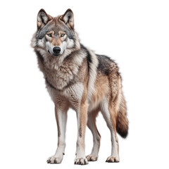 wolf standing , isolated on transparent background cutout , generative ai