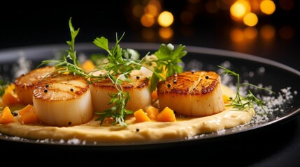 the meal has a seared, orange, and lemon sauce