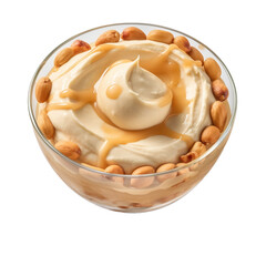 Fototapeta na wymiar peanut butter cream in bowl with peanut beans isolated on transparent background cutout , generative ai