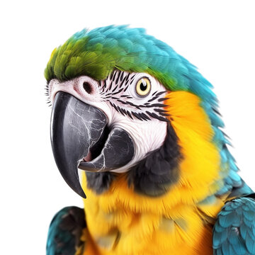 parrot face shot isolated on transparent background cutout