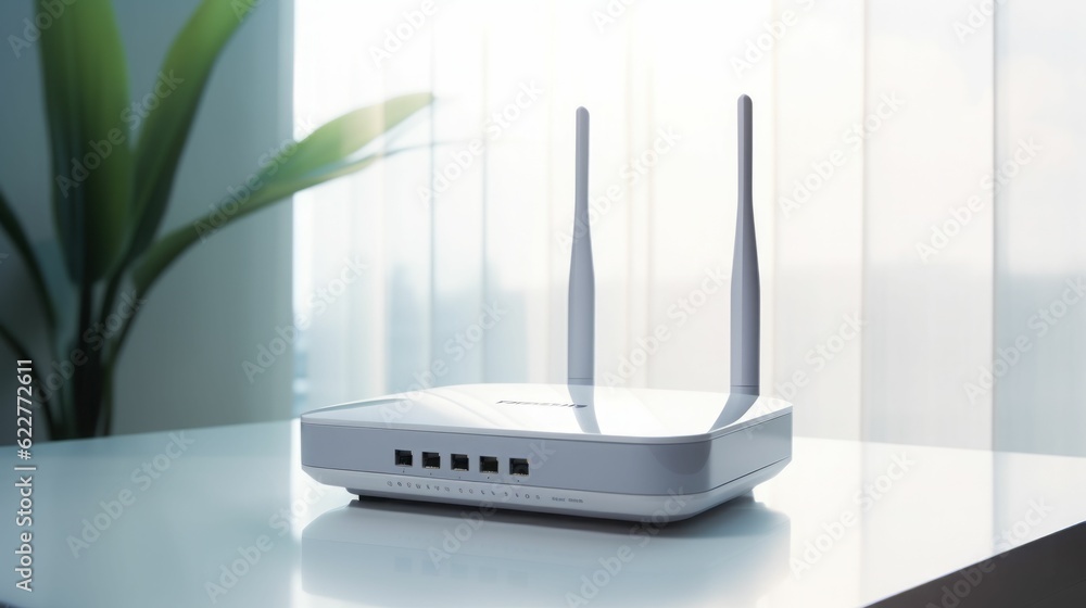Poster ai generated wireless router on table
