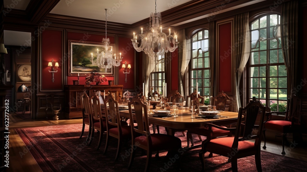 Poster ai generated empty dining room with a large window