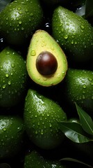 AI generated illustration of fresh ripe avocados with water drops