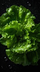 AI generated illustration of fresh lettuce leaves in a dark setting, perfect for backgrounds