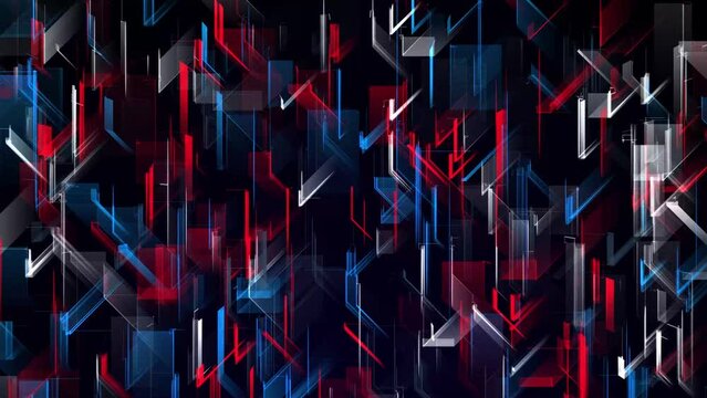 High tech futuristic data design background loop. White blue red colors. Creative cyberpunk technology digital backdrop animation. Techno geometric media net concept seamless element motion.
