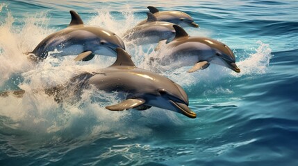AI generated illustration of dolphins swimming in sea waves