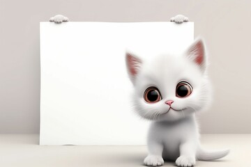AI generated illustration of a cat in front of a blank paper with another kitten hiding behind it