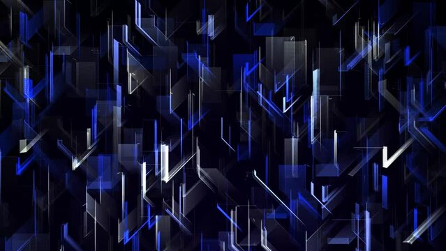 High tech futuristic data design background loop. Blue color. Creative cyberpunk technology digital backdrop animation. Techno geometric media net concept seamless element motion.