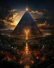 AI generated illustration of this captivating and otherworldly image of the great pyramid of Giza - obrazy, fototapety, plakaty