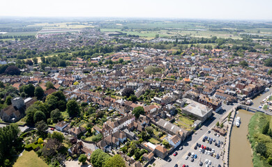 Drone aerial scenery of Sandwich village in Kent United Kingdom. Top view  scenery of villages