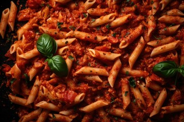 AI generated illustration of a delicious pasta of penne al arrabbiata