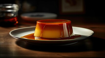 AI generated illustration of creme caramel served on a plate