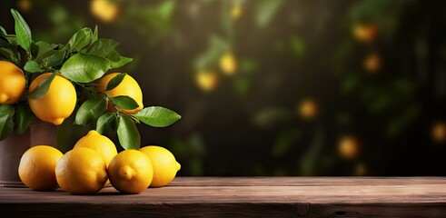 For your refreshing organic lemon drink on vintage wooden table with blur background for health, freshness and vitamin boosting concept © Thares2020