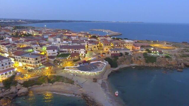 Aerial view of Aragonese Fortress in Le Castella at sunset, Italy