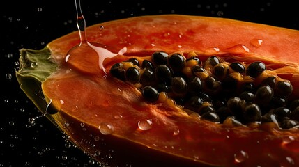 AI-generated illustration of a ripe papaya being sprinkled with water
