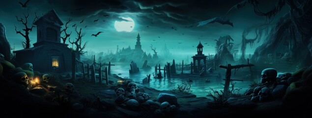 Halloween wallpaper with cemetery at night