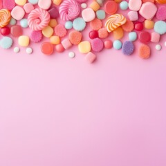 Candies and lollipops with pink background 