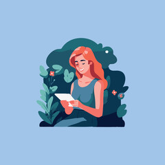 woman in nature reading a digital book
