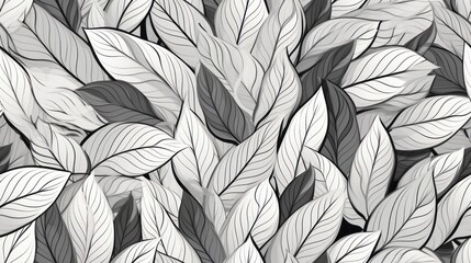 Seamless pattern with grey leaves. Monochrome color.