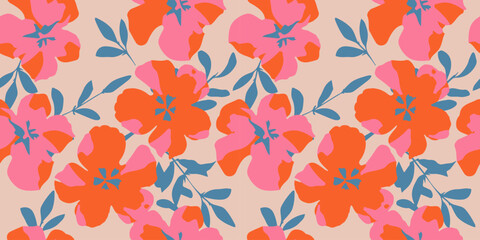 Hand drawn flowers, seamless patterns with floral for fabric, textiles, clothing, wrapping paper, cover, banner, interior decor, abstract backgrounds.