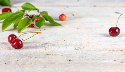 Harmony of Nature: Cherry Harvest on a White Wooden Backdrop
