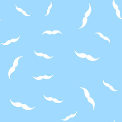White mustache on blue background seamless pattern