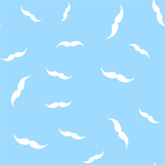 White mustache on blue background seamless pattern