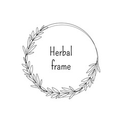 Sketch style minimalistic herbal wreath isolated on white background. Vector hand drawn graphic for logo, monogram design creation and spring or summer design