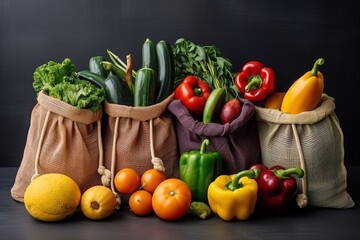 Eco bags with vegetables. Concept of zero waste.