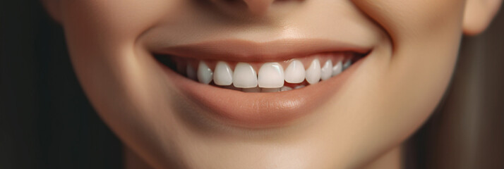 Naklejka premium close up portrait of a woman's smile with lips and white teeth