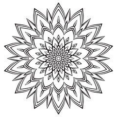 Flower mandala coloring page. Simple symmetric floral shape for mindful coloring