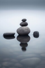 Fototapeta na wymiar Stone Pyramid, Pebbles Balance Pile, Harmony Zen Stones, Balance Stack Abstract Generative AI Illustration