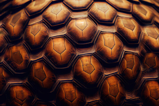 Turtle Shell Texture Background, Brontosaurus Dinosaur Skin, Generative AI Illustration
