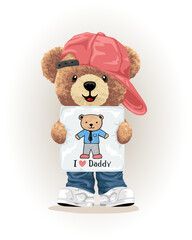 Fototapeta na wymiar Vector illustration of hand drawn teddy bear holding daddy day poster