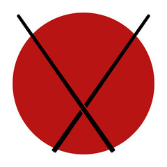 Sushi emblem. Japanese flag, chopsticks. Flat vector illustration isolated on white