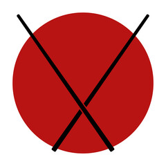 Sushi emblem. Japanese flag, chopsticks. Flat vector illustration isolated on white