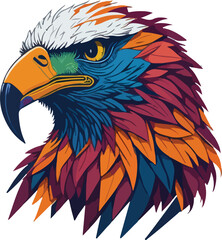 Colorful eagle face vibrant bold vivid colors t-shirt design vector illustrations. Majestic colorful eagle plumage