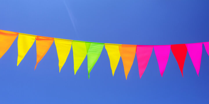 Colorful pennant string decoration against summer sky